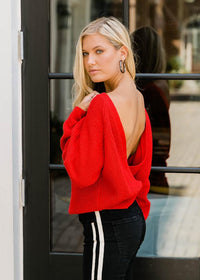 CHERRY RED OPEN BACK SWEATER
