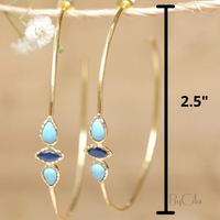 TURQUOISE + SAPPHIRE HOOPS - GOLD/SILVER
